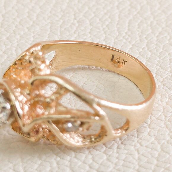 Vintage 14K Gold Brutalist Diamond Ring | Custom Artisan Cast | 0.43ctw | Size 7 - Picture 5 of 16